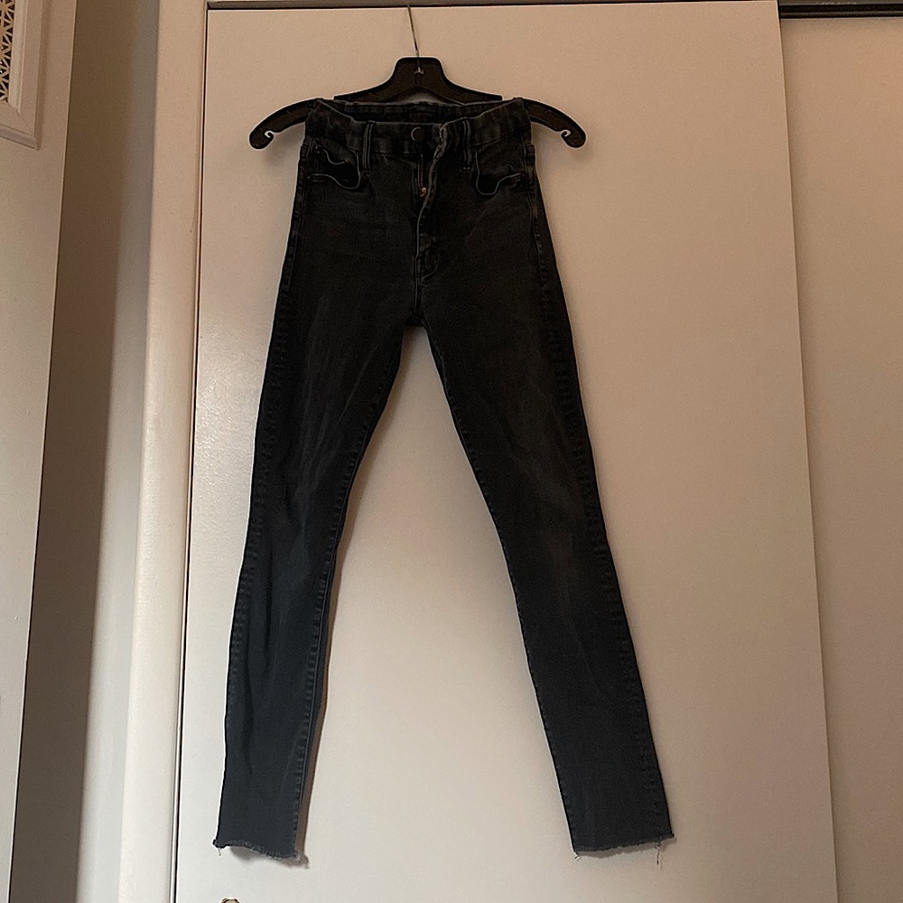 MOTHER denim high waisted frayed ankle-cut denim